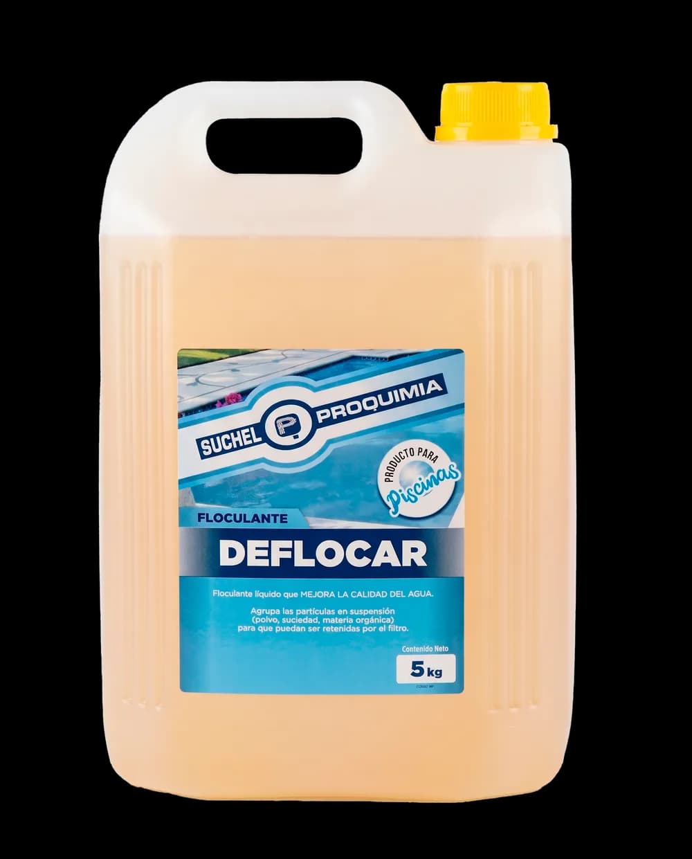 Envase de Deflocar, coagulante y floculante para piscinas de Suchel-Proquimia.